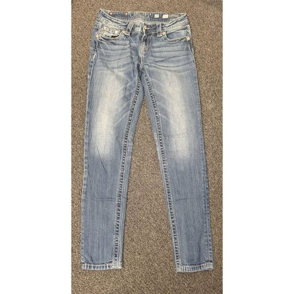 Miss Me MP7555S Jeans Women's 27x31 Mid Rise Slim Embellished Bling Faded - Picture 3 of 4